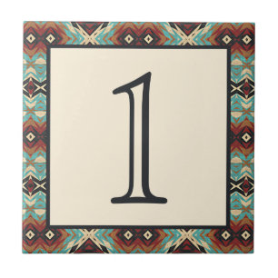 Custom Turquoise Blue Terracotta Red House Number Fliese