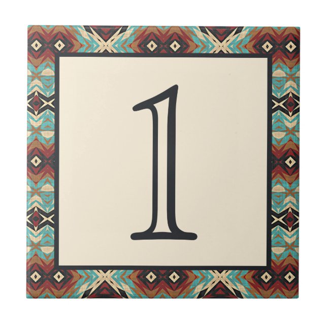 Custom Turquoise Blue Terracotta Red House Number Fliese (Vorderseite)