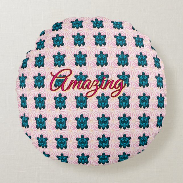 Custom turtle pattern Sherpa Blanket Rundes Kissen (Vorderseite)