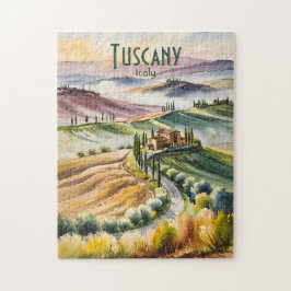Custom Tuscany Watercolor Rolling Hills Landscape Puzzle