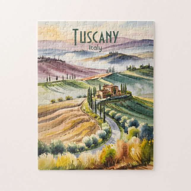 Custom Tuscany Watercolor Rolling Hills Landscape Puzzle (Vertikal)