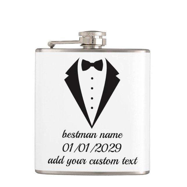 Custom Tuxedo Design Flasche Hochzeitsgeschenk Flachmann (Vorderseite)