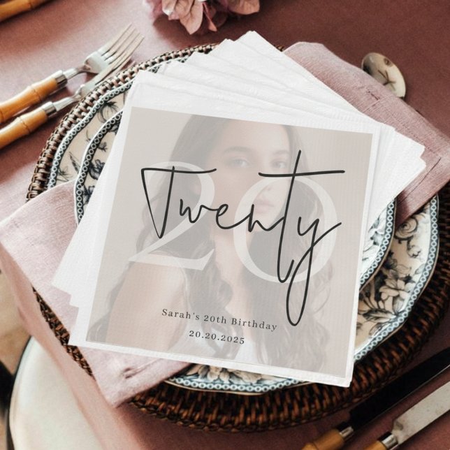 Custom Twenty Modern Birthday Party Napkins Serviette (Von Creator hochgeladen)