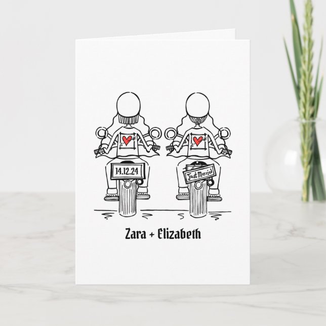 Custom Two Brides Biker Motorrad Abend Hochzeit Einladung (Vorderseite)