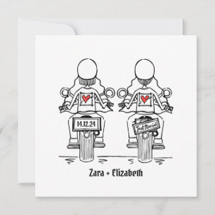 Custom Two Brides Biker Motorrad Abend Hochzeit Einladung