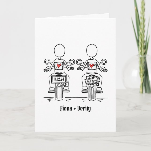 Custom Two Brides Biker Motorrad Abend Hochzeit Einladung (Vorderseite)