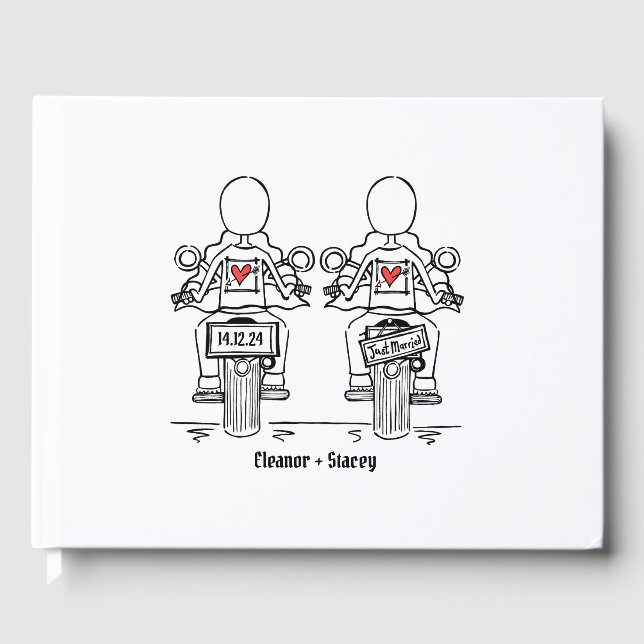 Custom Two Brides Biker Motorrad Abend Hochzeit Gästebuch (Vorderseite)