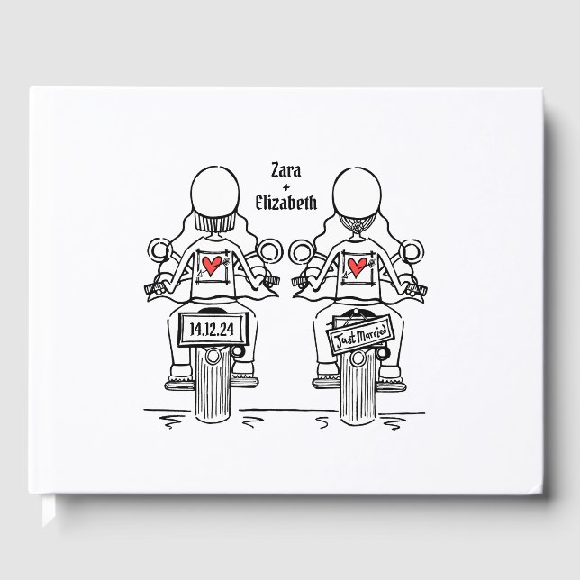 Custom Two Brides Biker Motorrad Abend Hochzeit Gästebuch (Vorderseite)
