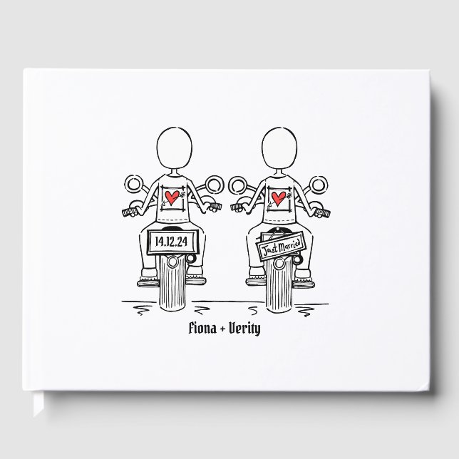 Custom Two Brides Biker Motorrad Abend Hochzeit Gästebuch (Vorderseite)