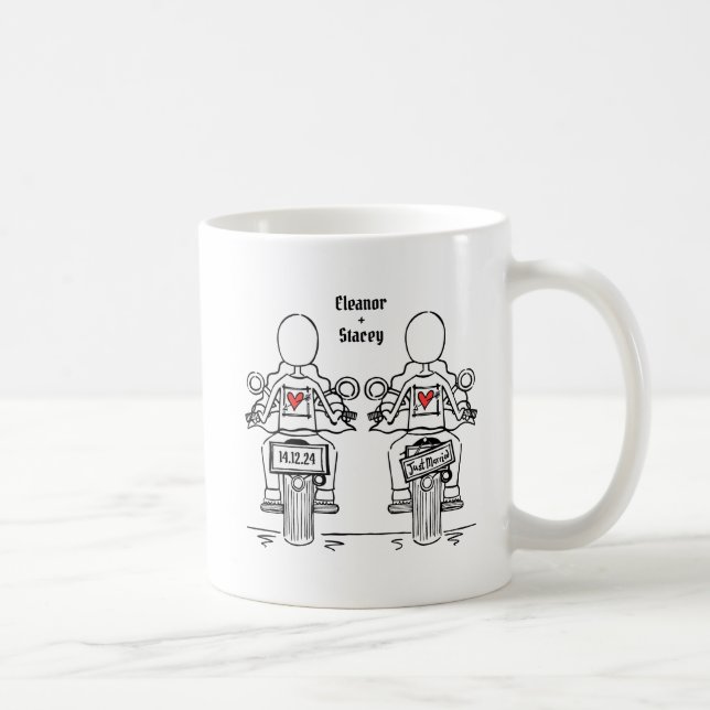 Custom Two Brides Biker Motorrad Hochzeit Kaffeetasse (Rechts)