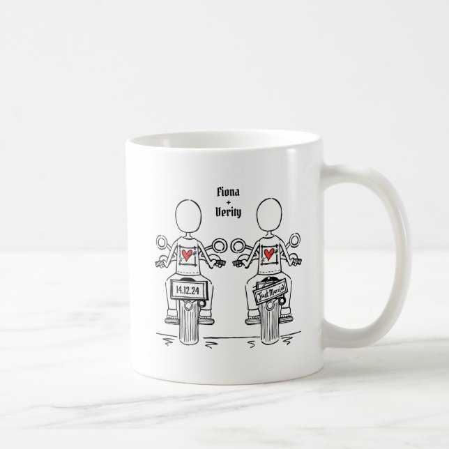 Custom Two Brides Biker Motorrad Hochzeit Kaffeetasse (Rechts)