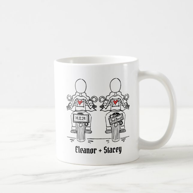 Custom Two Brides Biker Motorrad Hochzeit Kaffeetasse (Rechts)