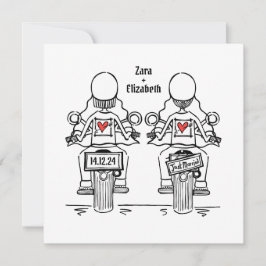 Custom Two Brides Biker Motorrad Lesbian Hochzeit Einladung
