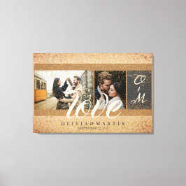 Custom Two Couple Fotos Gold Glitzer Mit Monogramm Leinwanddruck