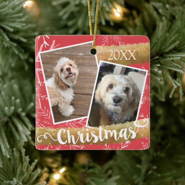 Custom Two Foto Christmas Keramikornament (Baum)