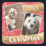 Custom Two Foto Christmas Square Sticker<br><div class="desc">Fügen Sie einfach Ihre beiden Lieblings-Fotos für einen lustigen Urlaubsaufkleber hinzu,  um Geschenke und E-Mail hinzuzufügen.</div>