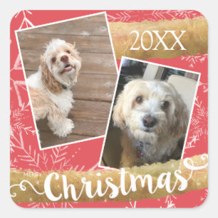 Custom Two Foto Christmas Square Sticker