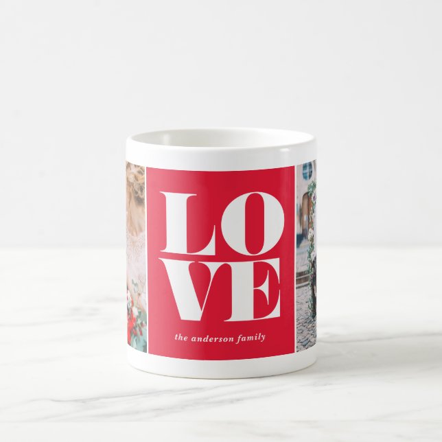 Custom Two Foto Collage Red LIEBE Valentine's Day Kaffeetasse (Mittel)
