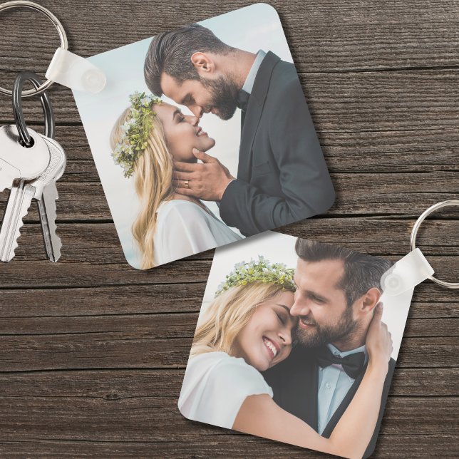Custom Two Foto neu verheiratet Schlüsselanhänger (Custom Two Photo Newlywed Double Sided Wedding keychain)