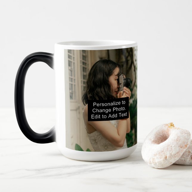 Custom Two Fotos Artwork Slogan 15 oz Morphing Verwandlungstasse (Mit Donut)