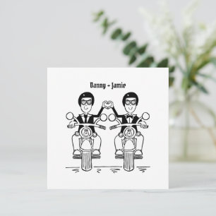 Custom Two Grooms Biker Motorrad Abend Hochzeit Einladung