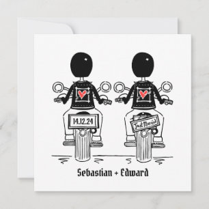 Custom Two Grooms Biker Motorrad Gay Wedding Einladung