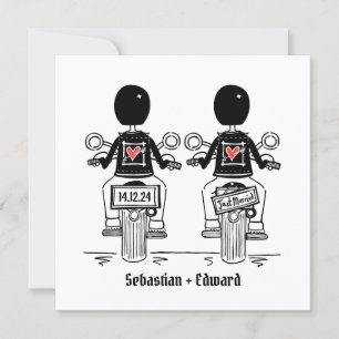 Custom Two Grooms Biker Motorrad Gay Wedding Einladung