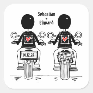 Custom Two Grooms Biker Motorrad Hochzeit Quadratischer Aufkleber