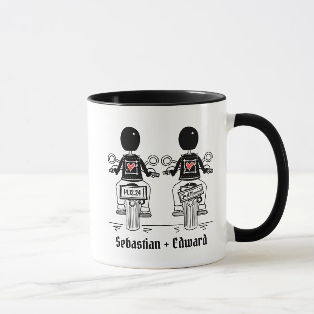 Custom Two Grooms Biker Motorrad Hochzeit Tasse (Rechts)