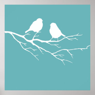 Custom Two Little White Sparrow Birds Silhouette Poster