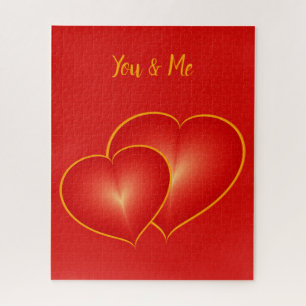 Custom Two Red Hearts, Modern Digital Art Graphic Puzzle