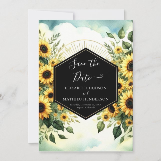 Custom Typografy Sunflower Wedding Save The Date (Vorderseite)