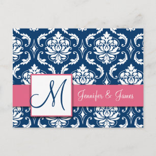 Custom UAWG Pink Navy Damask Hochzeitskarte Einladungspostkarte