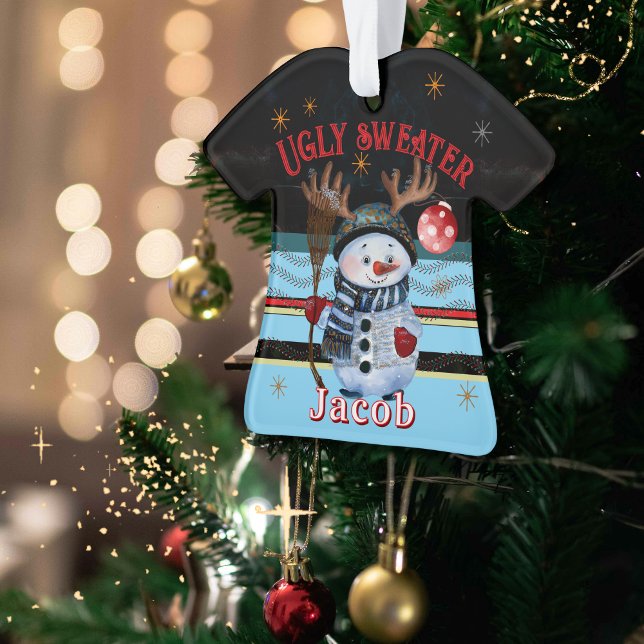 Custom Ugly Sweater - Antlered Snowman Weihnachten Ornament (Custom Ugly Sweater- Antlered Snowman Christmas Ornament)