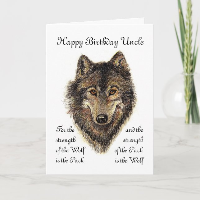 Custom Uncle Birthday - Wolf and Pack Quote Karte (Vorderseite)