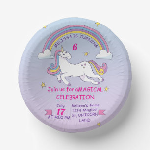 Custom Unicorn Birthday Cake Plate-7" Personalisie Pappteller