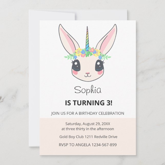 Custom Unicorn Cute Pink Birthday Party Invitation Einladung (Vorderseite)