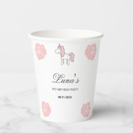 Custom Unicorn Cute Pink Birthday Party  Pappbecher