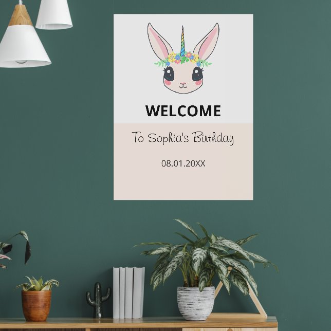 Custom Unicorn Cute Pink Birthday Party  Poster (Wohnzimmer 1)