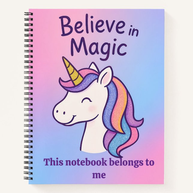 Custom Unicorn Glauben an Magic Notebook für Mädch Notizbuch (Vorderseite)