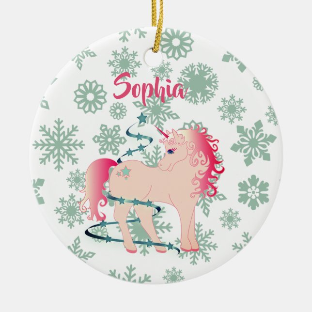 Custom Unicorn Niedlich Girl Christmas Glaube Keramik Ornament (Vorne)
