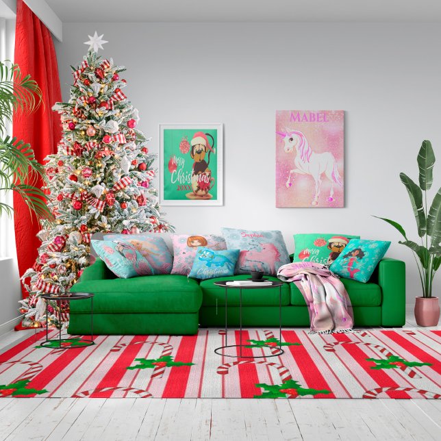 Custom Unicorn Pink Cute Girl Christmas Snowflake Kissen (Von Creator hochgeladen)