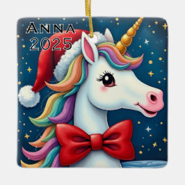 Custom Unicorn Red Bow Keramikornament