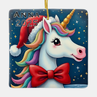 Custom Unicorn Red Bow Keramikornament