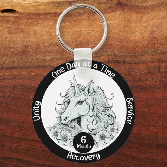 Custom Unicorn Sobriety Meilenstein Geschenk Schlüsselanhänger (Vorderseite)
