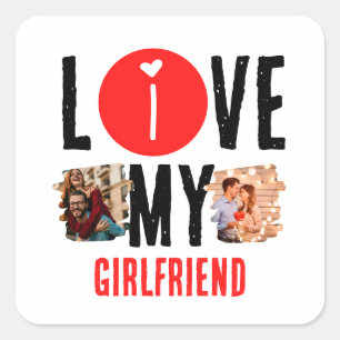 Custom Unique 2 Foto Collage I Liebe Meine Freundi Quadratischer Aufkleber
