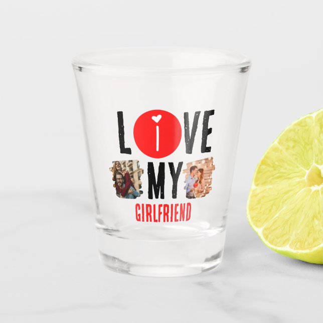 Custom Unique 2 Foto Collage I Liebe Meine Freundi Schnapsglas (Vorderseite)