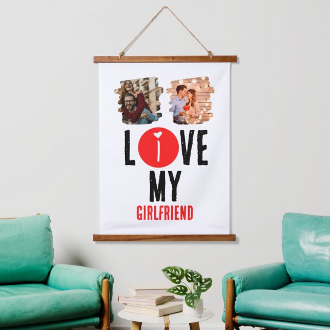 Custom Unique 2 Foto Collage I Liebe Meine Freundi Wandteppich Mit Holzrahmen (Wohnzimmer)