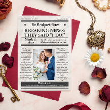 Custom Unique Newspaper Wedding Dankeschön Card
