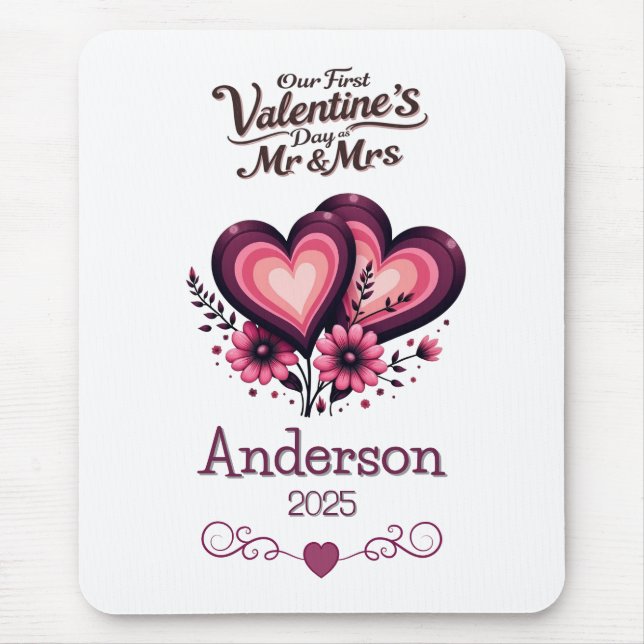 Custom Unser erster Valentinstag Mr. & Mrs. Mousepad (Vorne)